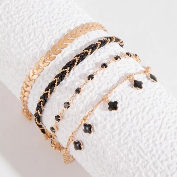 NEW Black & Gold Bracelet Set – Beaded & Chain Layered Stackable Jewelry - Picture 5 of 5
